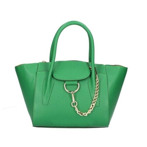 Groene Leren Handtas Gold Chain groen stevige leren handtassen gouden ketting detail chique trendy dames tassen kopen