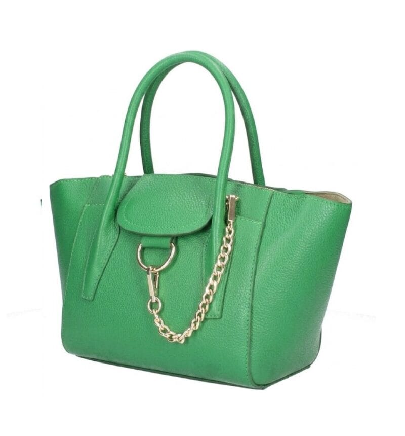 Groene Leren Handtas Gold Chain groen stevige leren handtassen gouden ketting detail chique trendy dames tassen kopen side