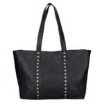 Leren Shopper Studs Zwart zwarte ruime leren shoppers handtassen lang hengsel gouden studs trendy italiaanse tassen kopen bestellen achterkant