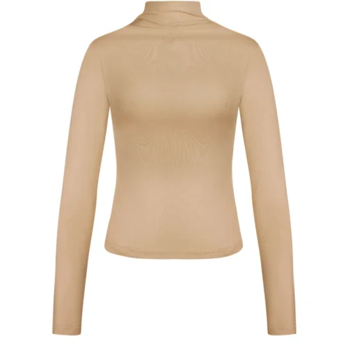 Beige Coltrui Ribbels beige lange mouwen dames tops truitje hoge col stretch dames kleding kopen bestellen yehwang