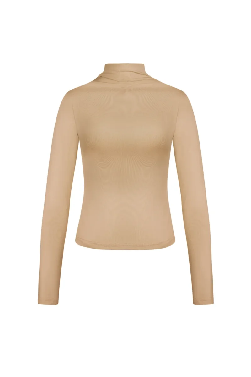 Beige Coltrui Ribbels beige lange mouwen dames tops truitje hoge col stretch dames kleding kopen bestellen yehwang