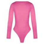 Fuchsia Stretch Bodystocking Milo lange mouwen ronde hals bodysuit body dames string kleding yehwang polyester kopen bestellen achterkant
