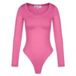 Fuchsia Stretch Bodystocking Milo lange mouwen ronde hals bodysuit body string dames kleding yehwang polyester kopen bestellen
