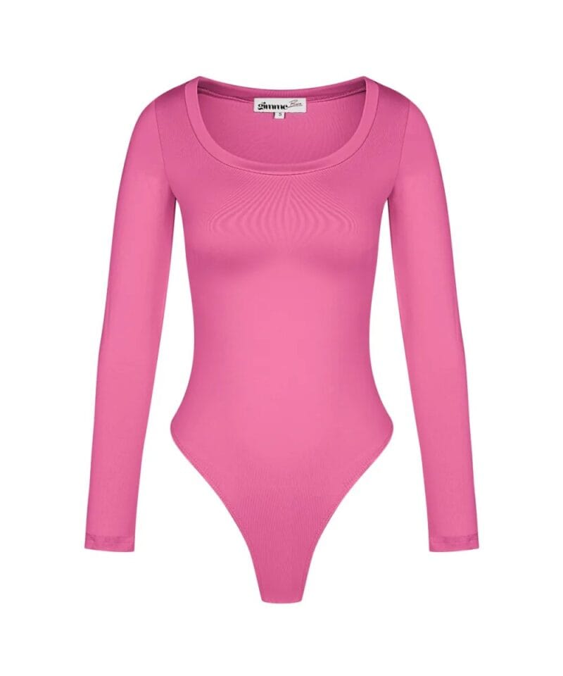 Fuchsia Stretch Bodystocking Milo lange mouwen ronde hals bodysuit body string dames kleding yehwang polyester kopen bestellen
