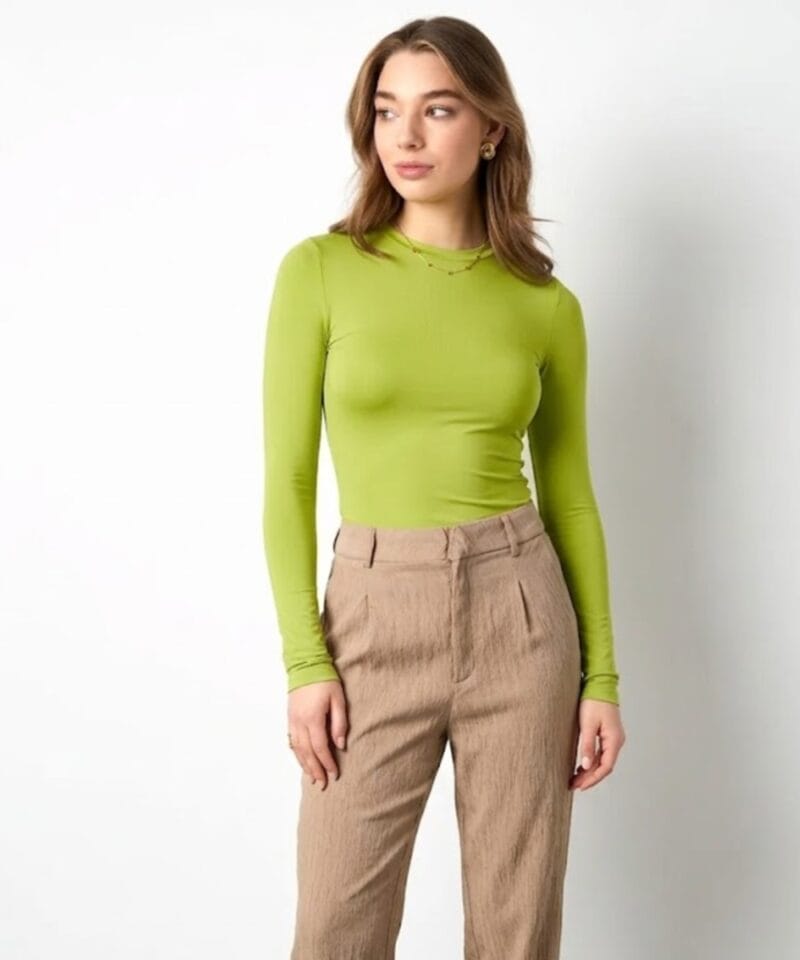 Groene Bodycon Top Mila trendy stretch top lange mouwen dames truitjes yehwang Gimme kopen bestellen mode
