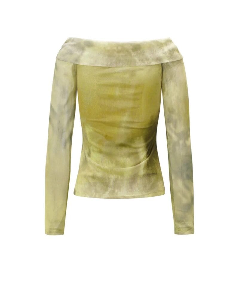 Groene Strappless Top Milo groen print lange mouwen strapless dames tops kleding truitjes yehwang kopen bestellen achterkant