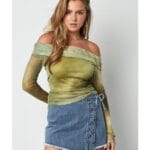 Groene Strappless Top Milo groen print lange mouwen strapless dames tops kleding truitjes yehwang kopen bestellen model