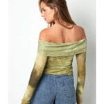 Groene Strappless Top Milo groen print lange mouwen strapless dames tops kleding truitjes yehwang kopen bestellen model achter