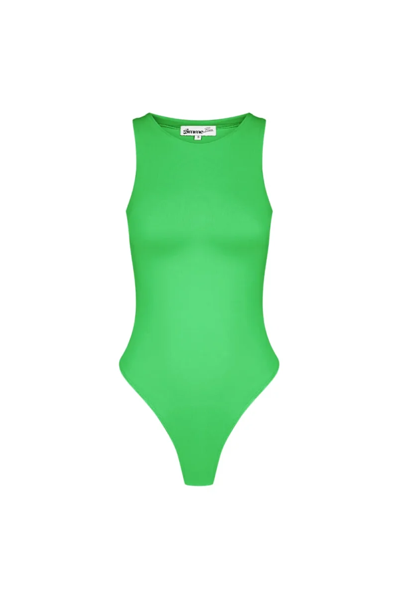 Groene Stretch Bodystocking Siva mouwloze groene body string dames tops yehwang gimme kopen bestellen