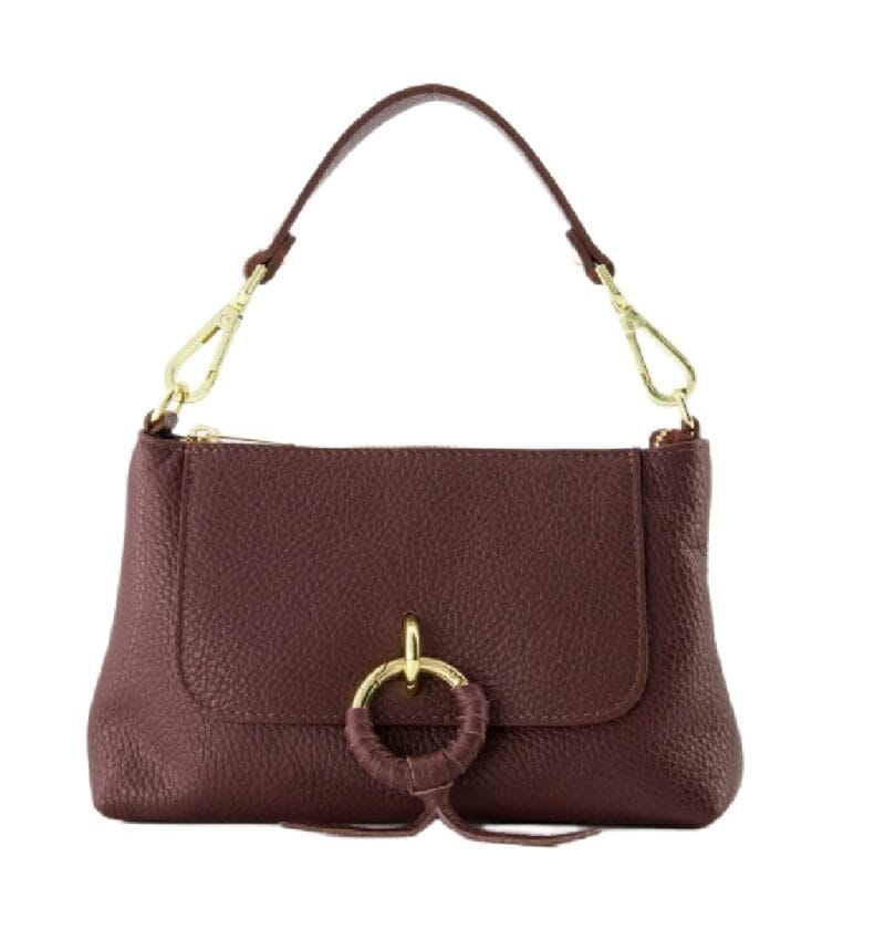 Leren Handtas Rada wijnrood wine leren handtas gouden circel detail met langhengsel pouchette dames tassen leder leer kopen bestellen