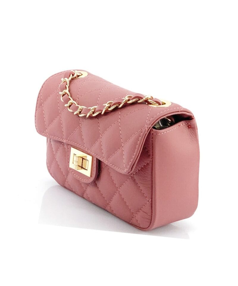 Leren Tas Coco Belle oud roze pink look-a-like-tassen-met-stiksels-quilted-tas-gouden doorregen-kettinghengsel-kopen-nu bestellen 1