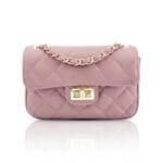 Leren Tas Quilted Belle malva - lila roze look-a-like-tassen-met-stiksels-quilted-tas-gouden doorregen-kettinghengsel-kopen-nu bestellen
