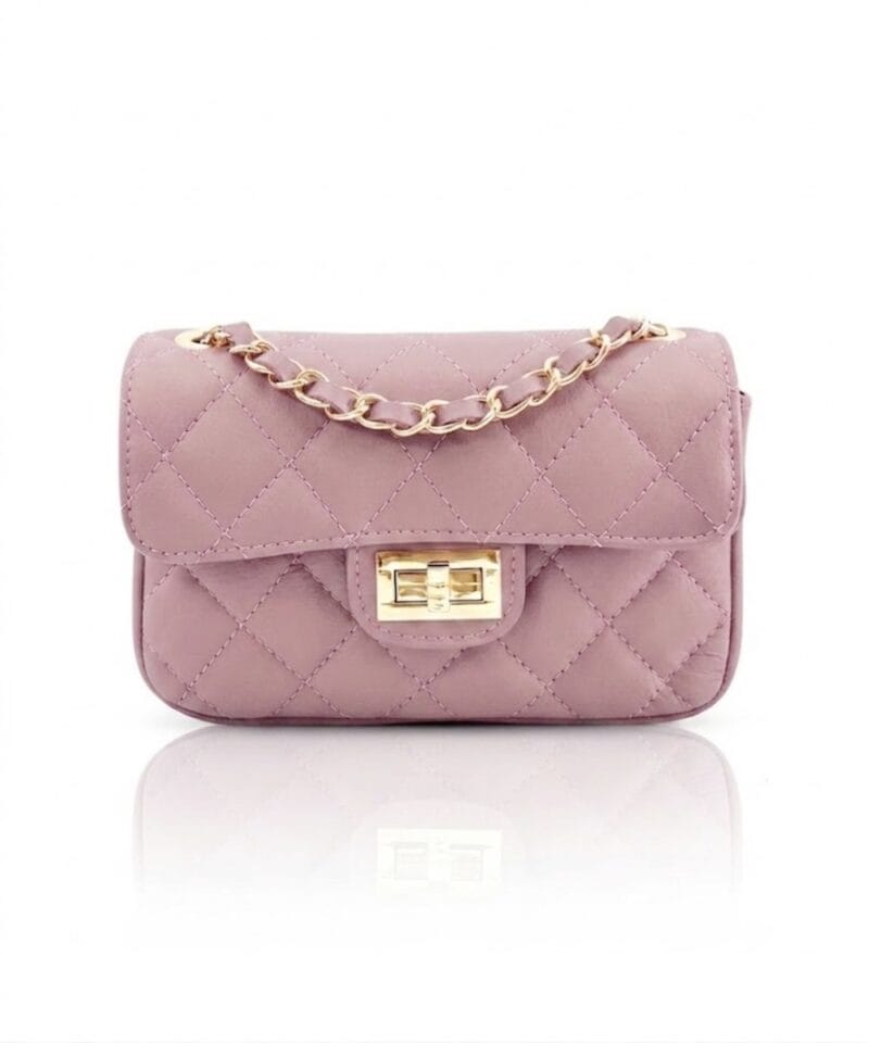Leren Tas Quilted Belle malva - lila roze look-a-like-tassen-met-stiksels-quilted-tas-gouden doorregen-kettinghengsel-kopen-nu bestellen