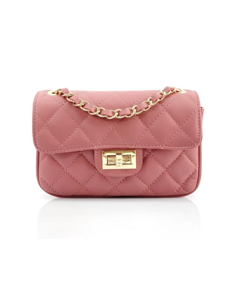 Leren Tas Quilted Belle oud roze pink look-a-like-tassen-met-stiksels-quilted-tas-gouden doorregen-kettinghengsel-kopen-nu bestellen