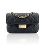 Leren Tas Quilted Belle zwart zwarte look-a-like-tassen-met-stiksels-quilted-tas-gouden doorregen-kettinghengsel-kopen-nu bestellen