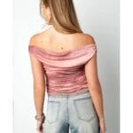 Roze Strapless Top Milo geweven dames tops topjes korte mouw kleding dames kopen bestellen yehwang model achterkant