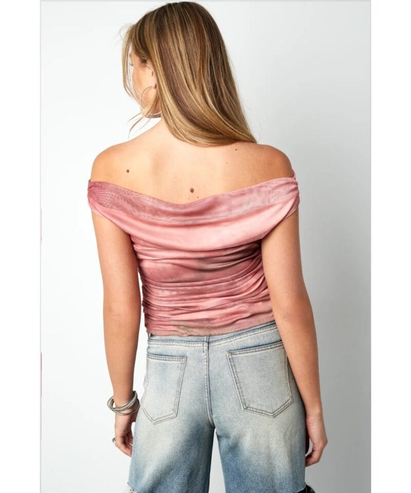 Roze Strapless Top Milo geweven dames tops topjes korte mouw kleding dames kopen bestellen yehwang model achterkant