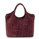 Suede Handtas Croco kroko Tote bordeaux trendy dames tassen krokoprint suede extra lang hengsel kopen bestellen leer