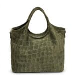 Suede Handtas Croco kroko Tote legergroen groene trendy dames tassen krokoprint suede extra lang hengsel kopen bestellen leer 1