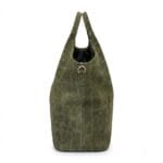 Suede Handtas Croco kroko Tote legergroen groene trendy dames tassen krokoprint suede extra lang hengsel kopen bestellen leer zij