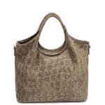 Suede Handtas Croco kroko Tote taupe trendy dames tassen krokoprint suede extra lang hengsel kopen bestellen leer
