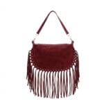 Suede Schoudertas Fringe bordeaux suede leren schoudertas franjes trendy halve maan tassen goud beslag dames kopen bestellen