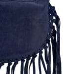 Suede Schoudertas Fringe donkerblauw blauwe navy suede leren schoudertas franjes trendy halve maan tassen goud beslag dames kopen bestellen detail