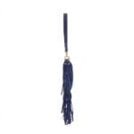 Suede Schoudertas Fringe donkerblauw blauwe navy suede leren schoudertas franjes trendy halve maan tassen goud beslag dames kopen bestellen zij
