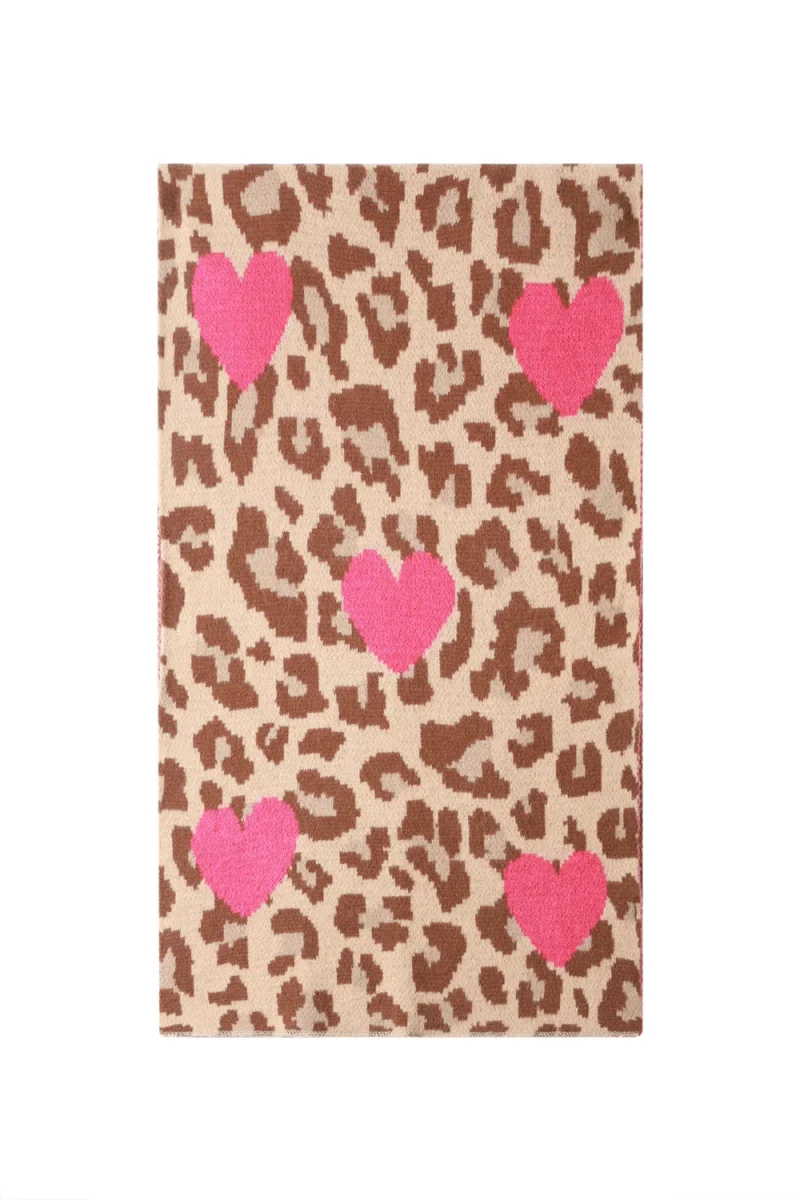 Camel Leopard Sjaal Roze Hartjes camel dierenprint hartjes print wintersjaals dames yehwang kopen bestellen detail