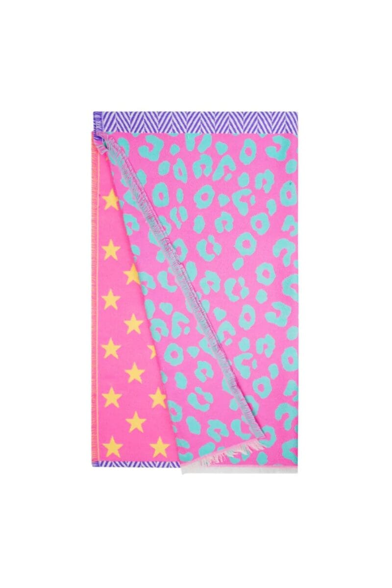 Wintersjaal Leopard Sterren roze multi kleurige dames sjaals prints winter kleurrijke sjaals kopen bestellen detail