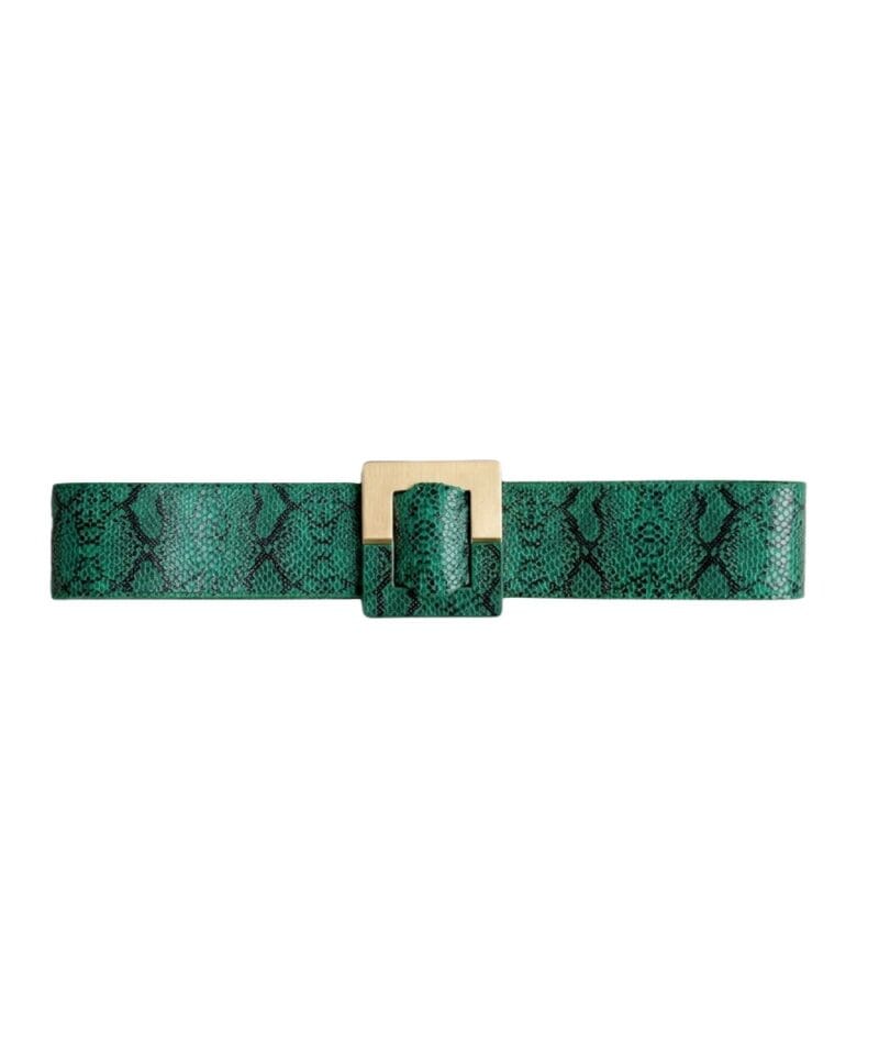 Groene Slangenprint riem green snake goud beslag dames riemen brede riem kopen bestellen nu