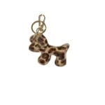 Leren Bag Charm Doggy Laika bengaal bengal dierenvacht koevacht trendy leer hond tassenhanger tas sleutel hanger goud kopen bestellen