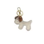 Leren Bag Charm Doggy Laika koehuid wit dierenvacht koevacht trendy leer hond tassenhanger tas sleutel hanger goud kopen bestellen