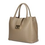 Leren Handtas Alissa donkertaupe ruime stevige handtassen extra hengsel chique luxe italiaans leren kantoor werk tassen kopen bestellen