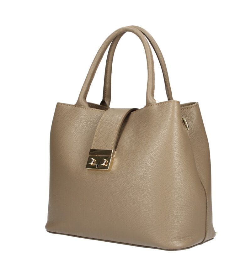 Leren Handtas Alissa donkertaupe ruime stevige handtassen extra hengsel chique luxe italiaans leren kantoor werk tassen kopen bestellen