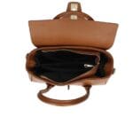 Leren Handtas Demetra donkercognac stevige leer schoudertas zilveren draaislot dames tassen kopen bestellen open
