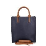 Leren Handtas Mallory donkerblauw blauwe navy cognac hengsels en details chique dames tassen kopen bestellen achterkant
