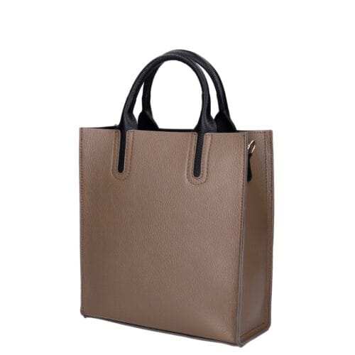 Leren Handtas Mallory taupe zwart zwarte hengsels en details chique dames tassen kopen bestellen zij