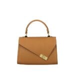 Leren Handtas Penelope donkercognac chique leer handtassen schoudertassen gouden draaislot kopen bestellen