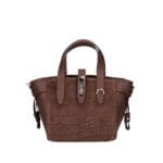 Leren Handtas Rosie Croco bruin bruine leren schoudertassen suede croco detail voor gouden draaisluiting chique damestassen italiaans kopen bestellen