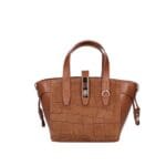 Leren Handtas Rosie Croco cognac leren schoudertassen suede croco detail voor gouden draaisluiting chique damestassen italiaans kopen bestellen