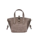Leren Handtas Rosie Croco donkertaupe leren schoudertassen suede croco detail voor gouden draaisluiting chique damestassen italiaans kopen bestellen