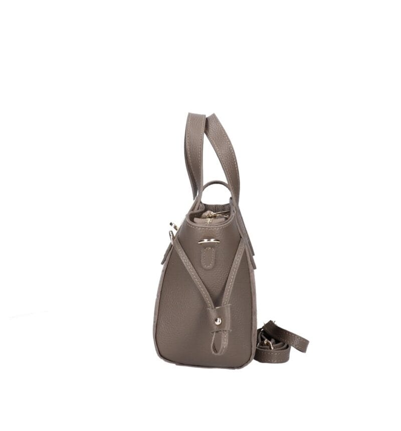 Leren Handtas Rosie Croco donkertaupe leren schoudertassen suede croco detail voor gouden draaisluiting chique damestassen italiaans kopen bestellen zijkant