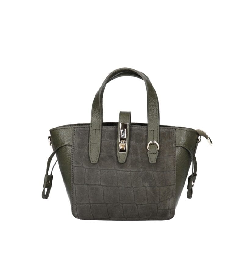 Leren Handtas Rosie Croco olijfgroen olijfgroene leren schoudertassen suede croco detail voor gouden draaisluiting chique damestassen italiaans kopen bestellen