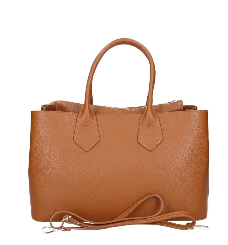 Leren Handtas Virginia cognac open leren handtas gesloten middenvak ruim trendy stevig dames tassen italiaans leer kopen bestellen achterkant