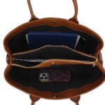 Leren Handtas Virginia cognac open leren handtas gesloten middenvak ruim trendy stevig dames tassen italiaans leer kopen bestellen binnenkant