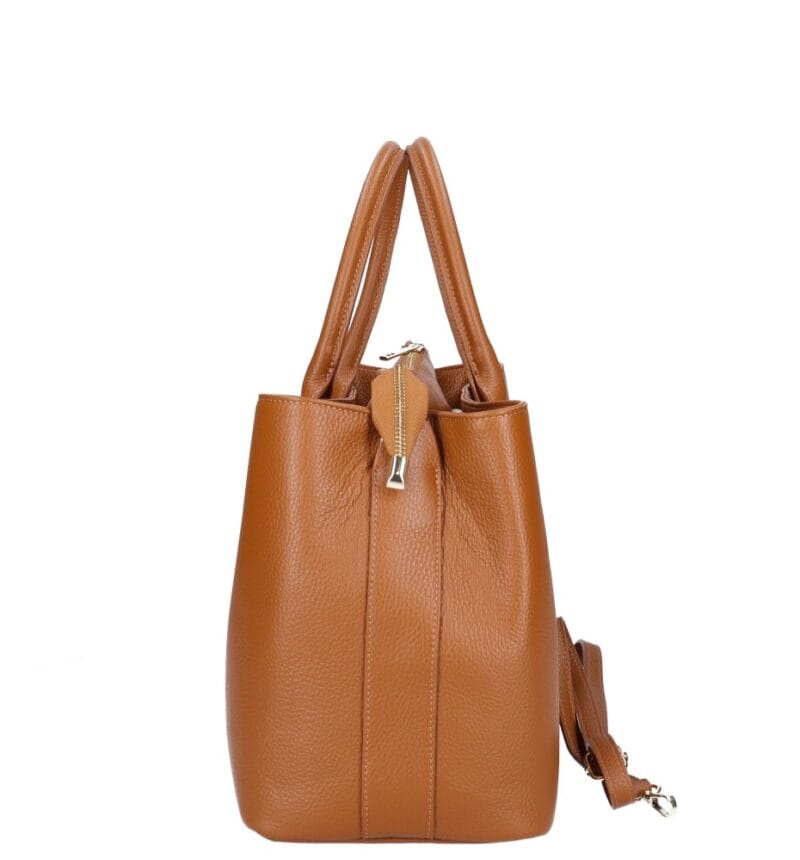 Leren Handtas Virginia cognac open leren handtas gesloten middenvak ruim trendy stevig dames tassen italiaans leer kopen bestellen zijkant