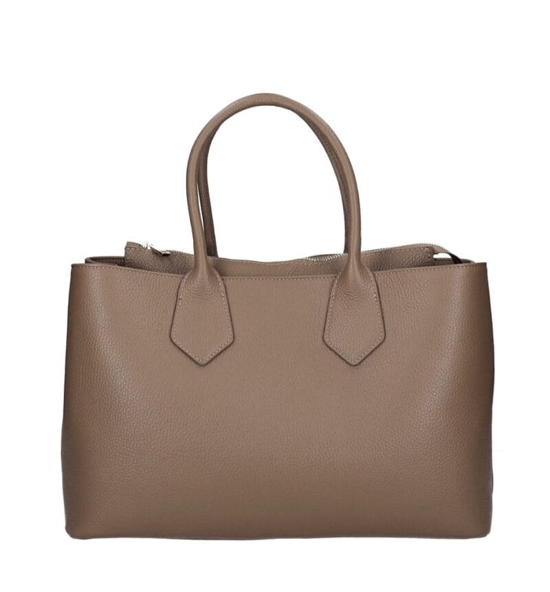 Leren Handtas Virginia donkertaupe open leren handtas gesloten middenvak ruim trendy stevig dames tassen italiaans leer kopen bestellen