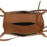 Leren Schouderas Delia cognac goud beslag drievaks rits unieke damestassen italiaans leder kopen bestellen open