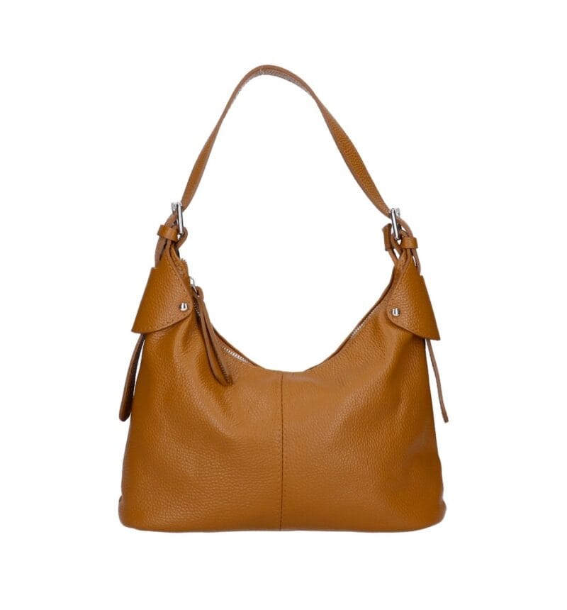 Leren Schoudertas Ambra cognac leer zilver beslag trendy chique damestassen kopen bestellen